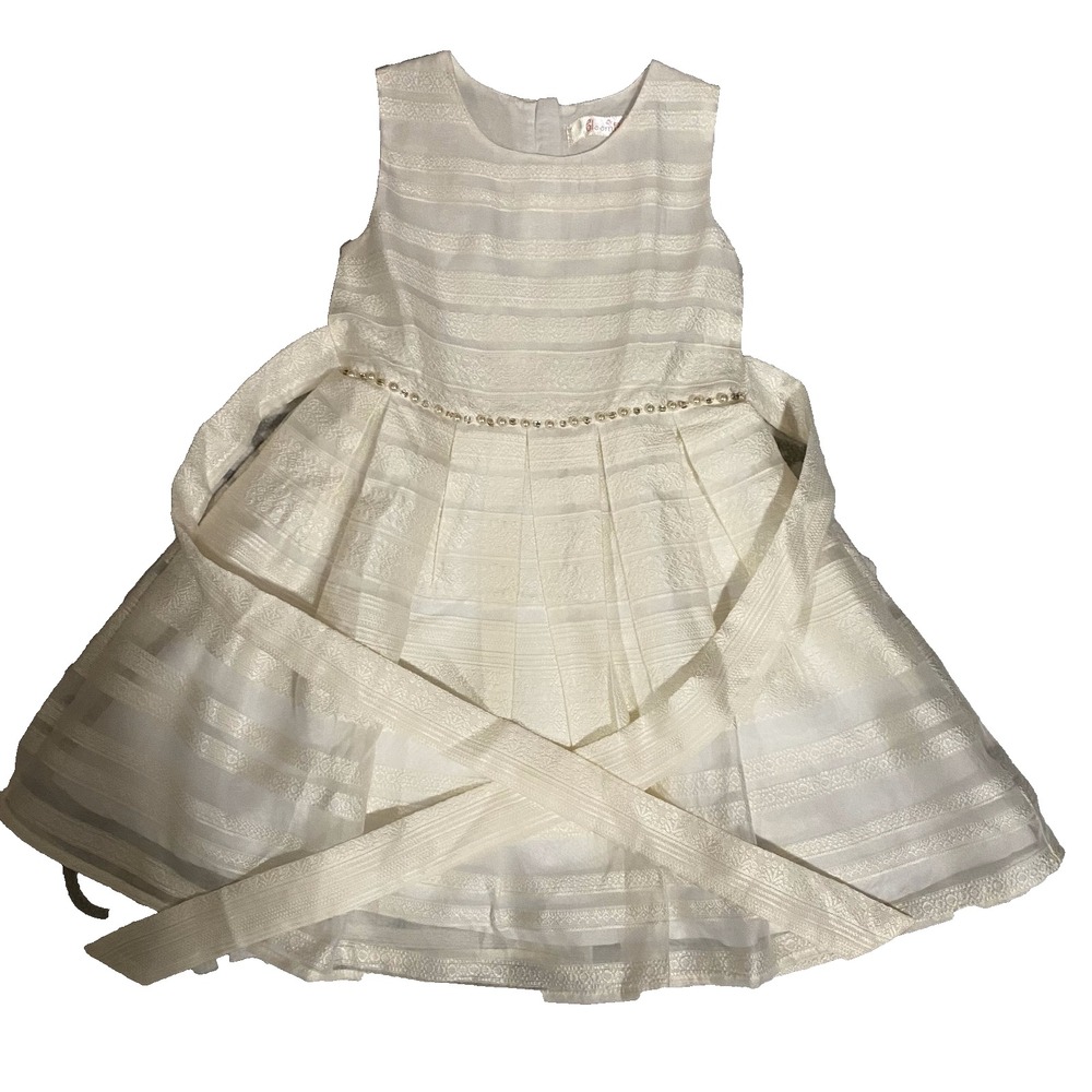 Bloom Kids Dress Girls 1-2T White Pearl Beaded Lace Overlay Sleeveless Hongkong